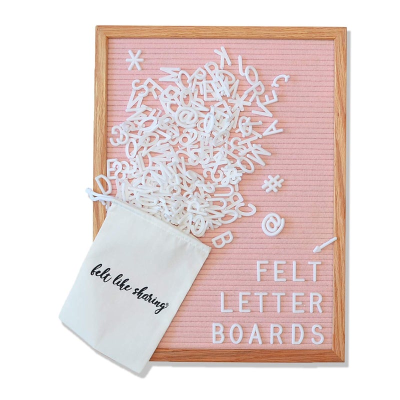 Felt Like Sharing Letter Board (Light Pink Felt - 12â€x16â€) â€“ Changeable Message Board with 3 Sets of Felt Board Letters for Home, Office & Aesthetic Room Decor â€“ Wall Letterboard Signs In Oak Frame - Image 1